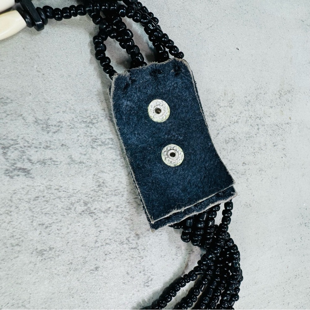 Vintage Artisan Handmade Bone, Glass and Horn Tribal Necklace 18-20 in. - Picture 7 of 15